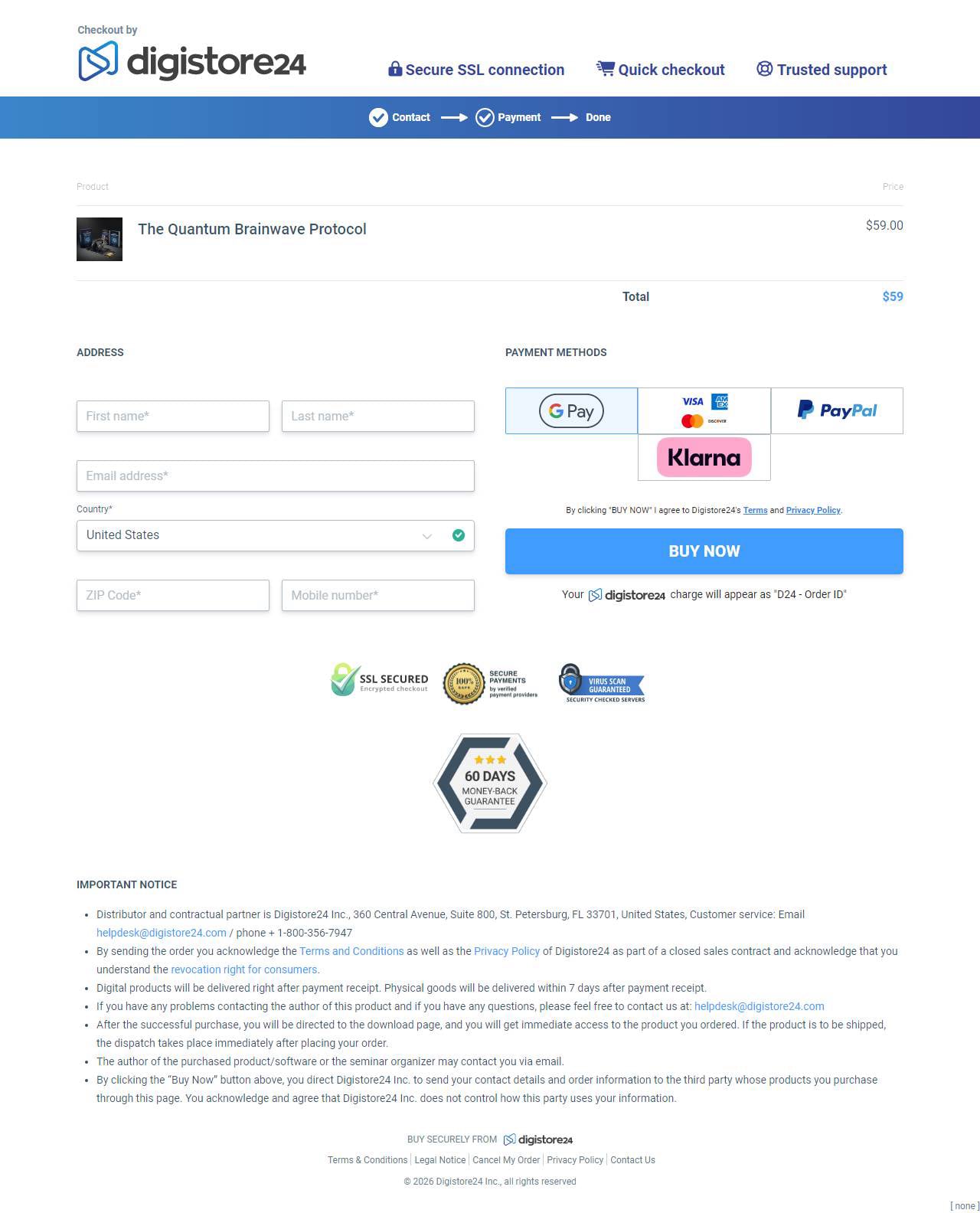 Quantum Brainwave Protocol Checkout Page